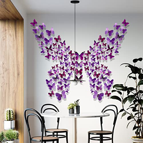 60Pcs Butterfly Wall Decor Removable Pvc 3D Butterfly Wall Decals,Butterflies Decoration Wall Decals Suitable For Kids & Baby Wall Stickers Tv Wall Birthday Etc Home Decorations Art Decor (Purple) #TOP5