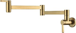 HomeLava Grifo relleno de olla oro, Grifo de cocina montado en la pared, Grifo latón, Plegable, Extensible, Doble junta, 2 manijas (oro cepillado)