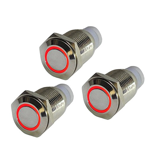 HOTSYSTEM 3 x 16 mm 12 V in metallo, pulsante di reset illuminato a LED, per auto, rosso