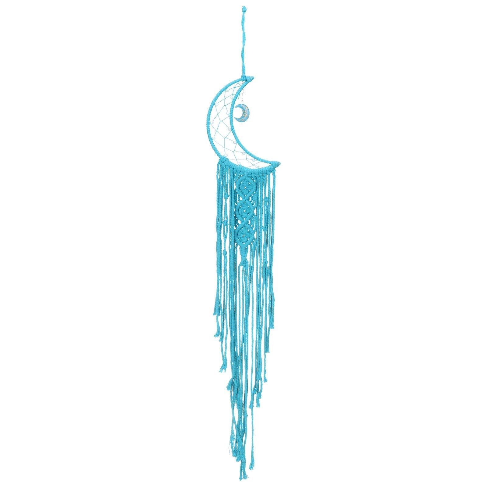 Wind Chime Moon Cotton Rope Dream Catcher, Nordic Style Dreamcatcher Lace Woven Wall Hanging Windchime(Sky blue)