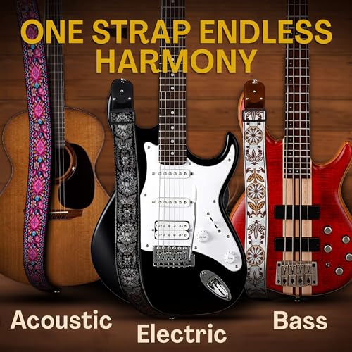 Art Tribute Sangle de guitare vintage tissée avec 2 médiators + verrous de sangle + bouton de sangle idéal pour guitare basse, électrique et acoustique pour les joueurs de guitare Rose - Les Beatles, Paul McCartney, John Lennon, RIngo Starr, George Harrison Art Tribute Sangle de guitare vintage tissée avec 2 médiators + verrous de sangle + bouton de sangle idéal pour guitare basse, électrique et acoustique pour les joueurs de guitare Rose – Image 3