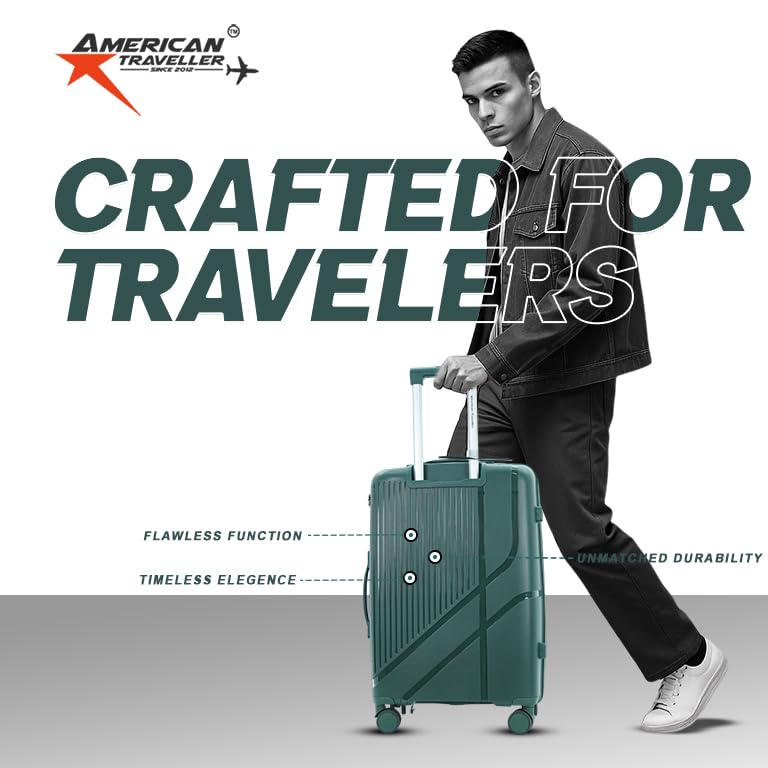 Image of AMERICAN TRAVELLER Poineer Trolley Bags | 8 Disc Wheels | Large Polypropylene Hardshell, Expandable, 8 Disc Wheels, TSA Type Lock