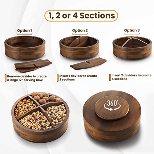 Tidita TDT-LZSS12 12 Inch Acacia Lazy Susan Organizer With 4 Dividers - Wooden Lazy Susan Turntable thumb #1