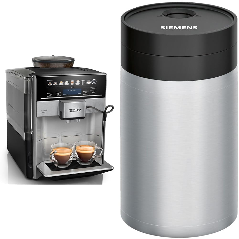 Siemens EQ.6 Plus s500 TE655203RW – Machine à café automatique avec écran sensitif et texte clair – 12 recettes de café et lactée & TZ80009N Pot à lait isotherme - Accessoires