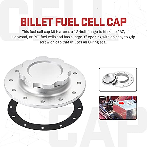 PQY Billet Aluminum Easy Fill Fuel Cell Gas Cap With 12 Hole Cell Bung and Gasket Sliver - Thumbnail 2