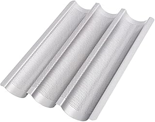 GOURMEO Non-Stick Baguette Baking Tray - 38,5cm x 28.5cm - French Bread Baking Trays for 3 Baguettes - Easy to Use & Clean - Silver