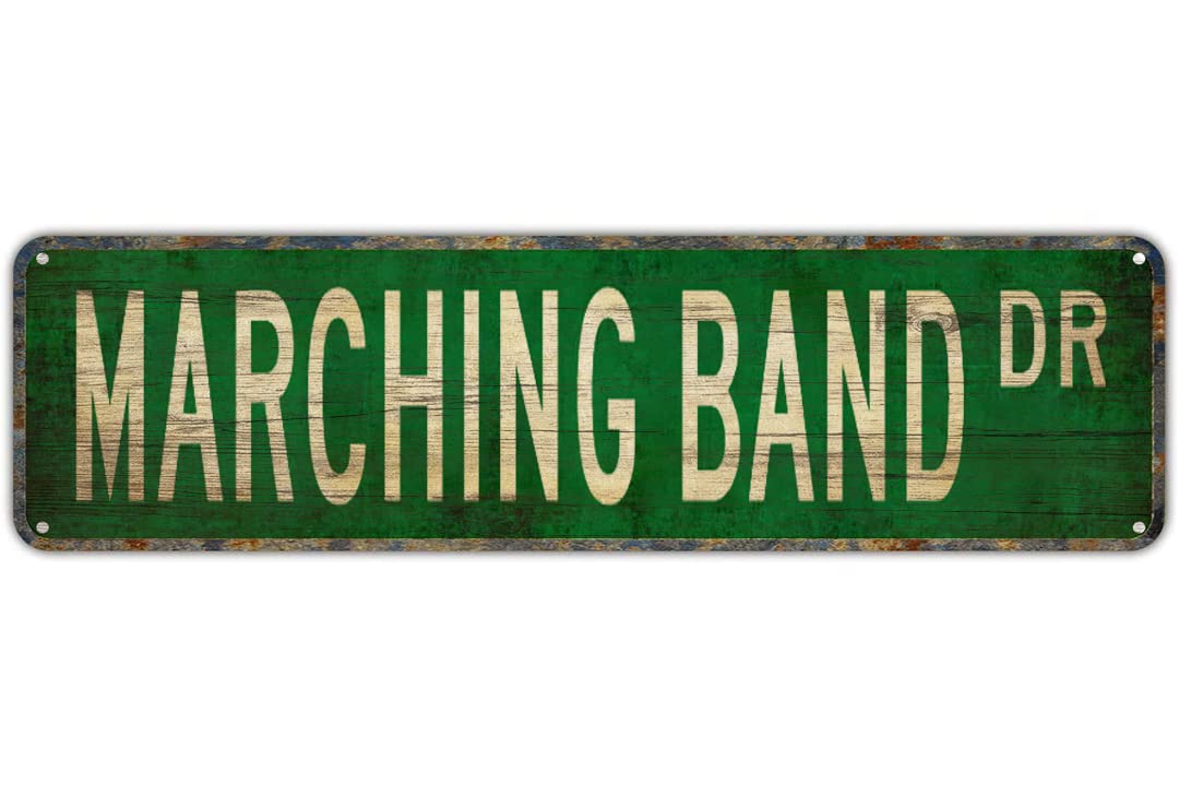 CUIYMXSCCUIYMXSC Street sign Marching Band Marching Band Sign Marching Band Fan Marching Street Sign Rustic Metal Tin Sign Home Outdoor Art Wall Decor 4x16 Inches