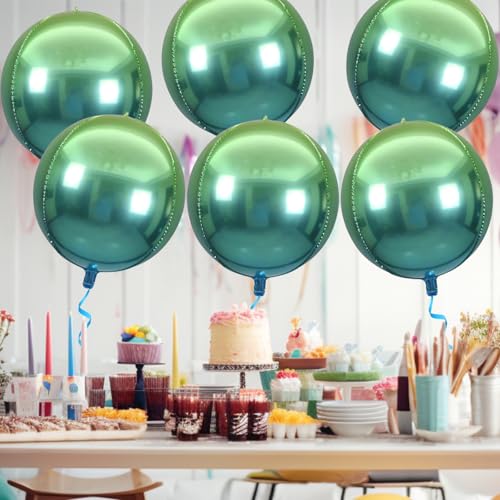 Image of Round 4D Green Mylar Balloons - 22 Inch, 6 Pack | Metallic Green Balloons for Halloween Decorations