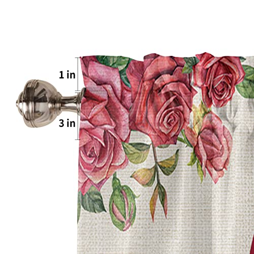 Valentine's Day Tier Curtains 24 Inches Long, Pink Gnome Love Heart Rod Pocket Window Curtains Panels For Bedroom/Bathroom/Nursery, Rose Small Short Half Curtains Drapes For Cafe 55''X24'' #TOP4
