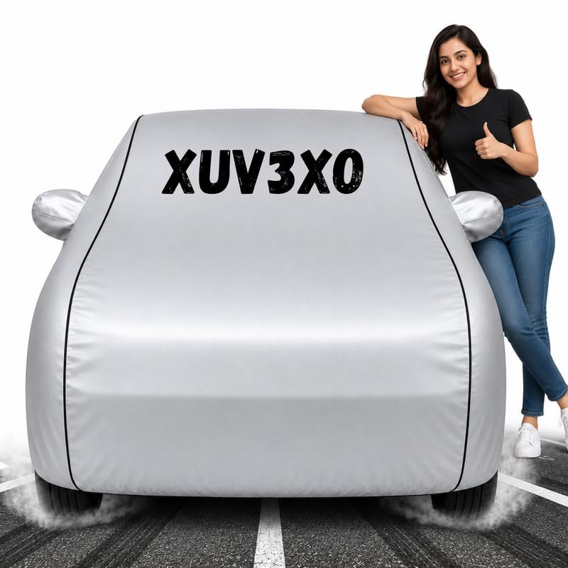 Image of Custom Fit Silver 100% Waterproof Xuv3xo Car Cover | Polyester Car Body Covers for Rain & Sun | UV Protection, Dustproof, Scratch Resistant, Windproof, Heat Resistant