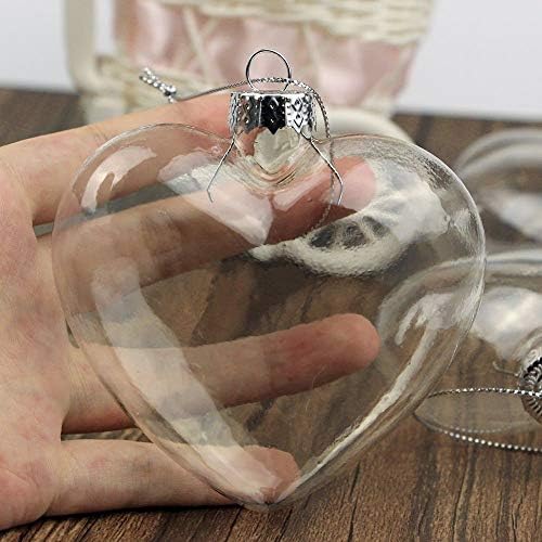 AHG 12pcs Heart Shaped Clear Glass CHRISTMAS Wedding Baubles Ornaments DIY 9cm