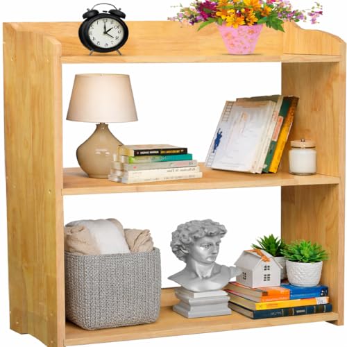 Image of Bookcase by Natural Wood, Wooden 3 Tier Bookshelf, Small Wood Bookcase Storage Shelf, Open Shelf Organizer for Bedroom, Living Room and Office.