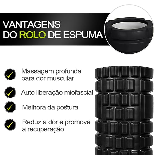 Foam Roller Rolo de espuma 33cm de alta densidade para exercícios, massagens e recuperação muscular（