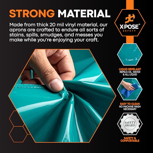 Xpose Safety Heavy Duty Vinyl Waterproof Aprons - 1 Pack, Green - For Home, Industrial and Commercial Use - Chemical Resistant - Neck and Waist Ties - 35\" x 45\", 20 Mil Thick