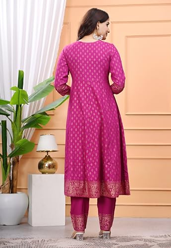 Women's Embroidered Anarkali Kurti Pants Set with Cotton Dupatta Flared Long Ethnic Dress for Partywear2