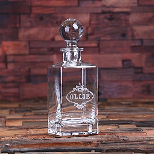 Personalised Whiskey Decanter with Round Bottle Lid by Distinctive Goods