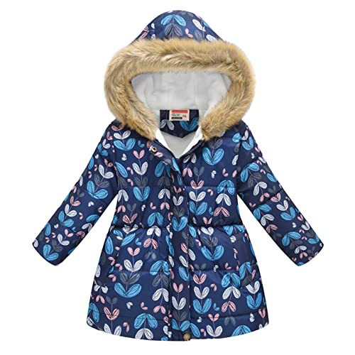 Little Girls Down Jacket Toddler Kids Winter Warm Puffer Down Coat Floral Prints Hooded Snowsuit Outwear