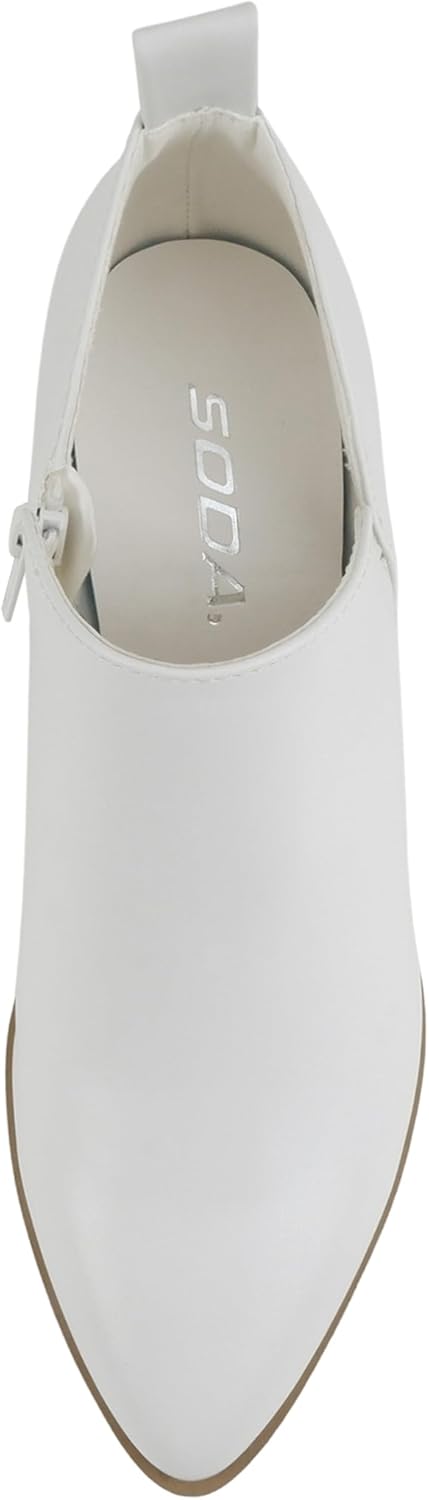 Soda SECTORY ~ Women Pointed Toe V Cut Stacked Chunky Low Heel Ankle Boot Bootie Side Zipper - Image 5