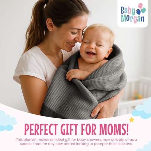Image of Blankets Thermal Waffle Baby Blanket Crib Bedding - Soft Cozy Warm Infant Thermal Cover for Nursery Stroller or Bassinet, Lightweight Ideal Shower Gift, Nylon Trim Gray 36 inch x 50