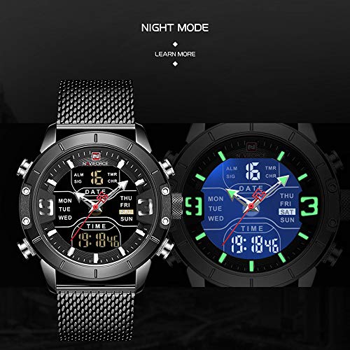 Naviforce Digital Watch Men Waterproof Sports Watches Stainless Steel Military Quartz Clock Wristwatch (9153-Bb) #TOP6