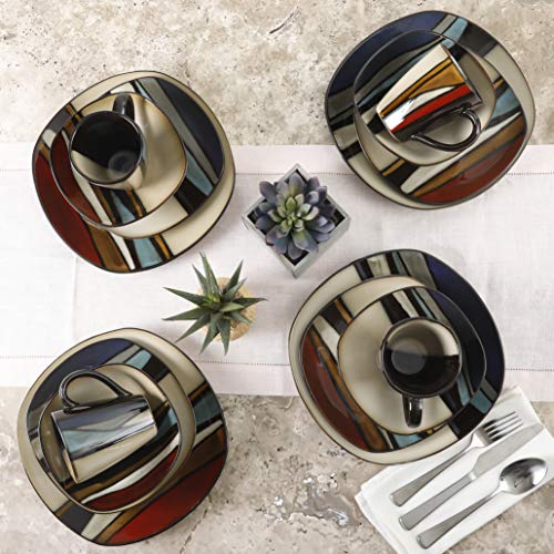 Gibson Elite Althea 16 Piece Reactive Glaze Dinnerware, Multicolor -, Service For 4 (16Pcs), Red #TOP4