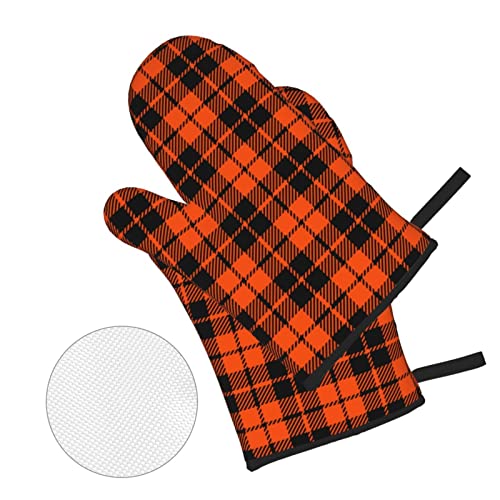 Halloween Oven Mitts And Pot Holders Sets Of 4 Orange Black Buffalo Plaid Kitchen Potholder Gloves Heat Resistant Non-Slip For Chef Baking Cooking Grilling Bbq Mittens #TOP1