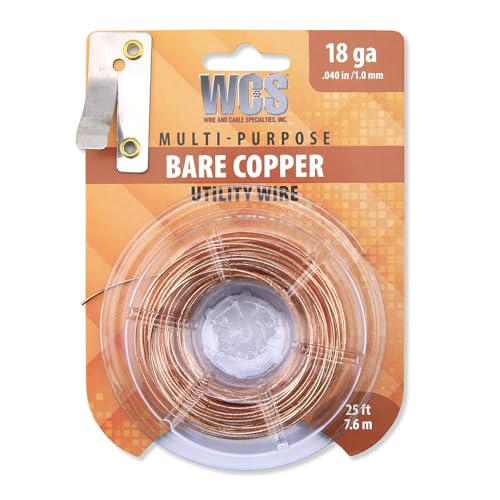 WCS Bare Copper Utility Wire 18 Gauge | Flexible Wire for Crafts and Home Improvement | Unfinished Copper Material | 25 ft Dispenser
