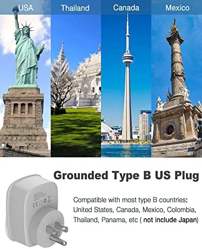 UK to US Plug Adaptor 3 Pack, TESSAN USA Travel Adapter with 2 USB, Grounded UK to USA Plug Adapter, 3 in 1 American Plug Adapter UK to US, Mexico, Canada, Thailand, Colombia, Cuba etc. (Type B)