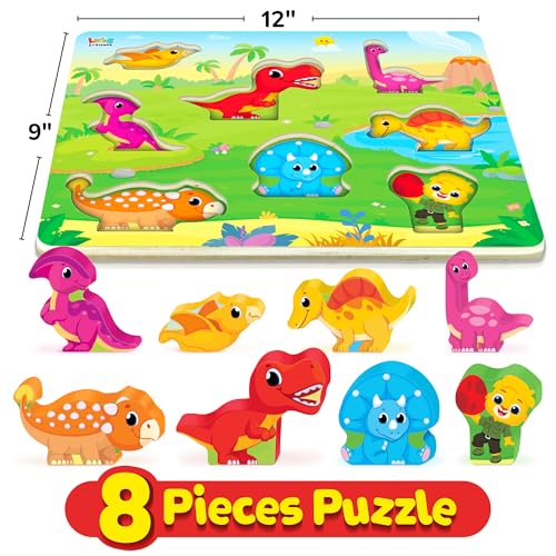 dinosaur puzzle board for kids jumbo wooden puzzles dinosaur toys for kids 2 3 4 year old boys and girls montessori toys and preschool learning activities for toddlers ages 2-4 by lucas amp friends