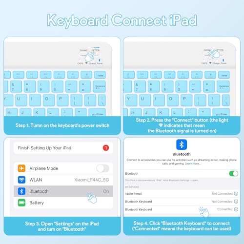 Image of YBING Keyboard Case for iPad 10th Gen 10.9 inch (2022) & 11th Gen (A16, 2025), 7-Color Backlit Detachable Keypad & Rotatable Magnetic Case with Pencil Holder (Blue)