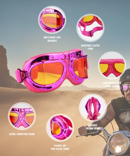 CRG Sports Motorcycle Goggle Aviator Pilot Style Cruiser Scooter Motocross Goggles for Man, Woman, Adult