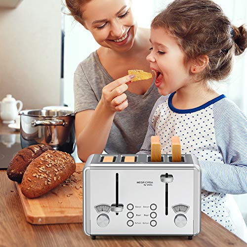 whall WHALL Toaster 4 Slice Stainless Steel,Toaster-6 Bread Shade Settings,Bagel/Defrost/Cancel Function with Dual Control Panels,Extra Wide Slots,Removable Crumb Tray,1500W,Silver(KST023GU) - Image 7