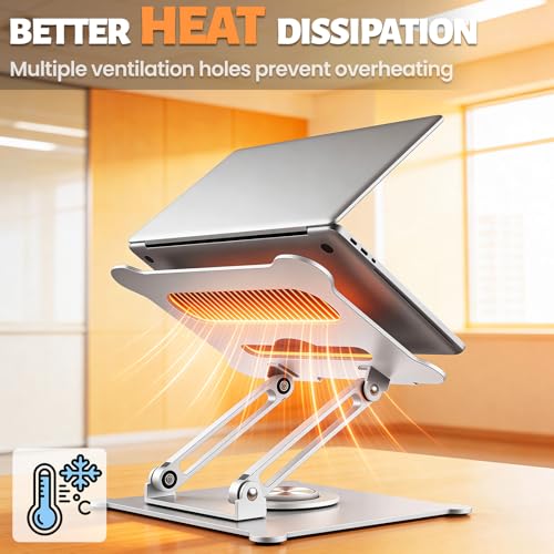 Image of Urmust Adjustable Laptop Stand for Desk, 360 Rotating Base, Ergonomic Computer Stand, Compatible with MacBook Air Pro, Dell, HP, for Office Home
