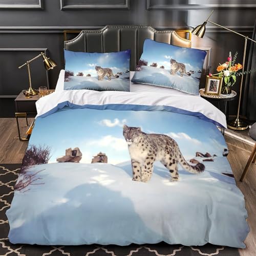 Linge de lit léopard des neiges effet 3D relief avec microfibre premium