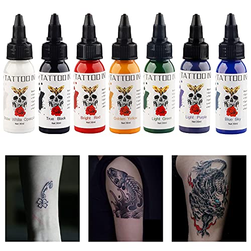 7 Color Tattoo Inks Set For Practice 1 Oz 30Ml/Bottle Tattoo Inks Pigment Kit For 3D Makeup Beauty Skin Body Art(30Ml/Pc) #TOP5