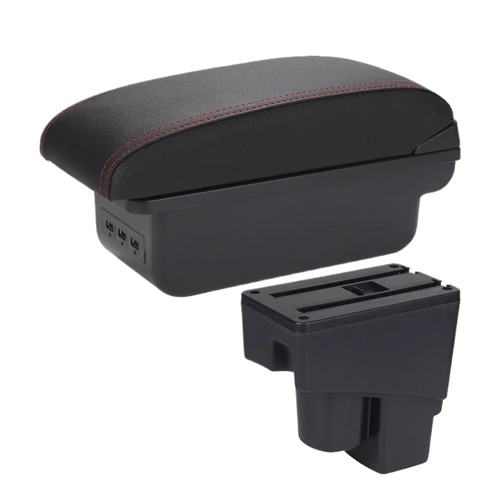 Ggwqoops Car Armrests For Fit For Jazz 2 2003-2007 Armrest Box Car Arm Storage Accessories Armrest Box(B1 Black red 3USB)