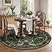 Rugalia Vintage Floral Round Rugs 5ft, Washable Boho Circle Rug for Living Room, Soft Non-Slip Botanical Nursery Circular Carpet, Navy Blue Flower Birds Throw Rug for Kids Room Bedroom