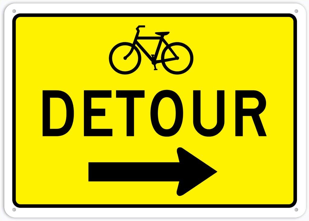 8"x12" Aluminum Metal Sign - Detour Bicycle Right Arrow - For Home, Bar, Club, Kitchen, Restaurant Wall Decor