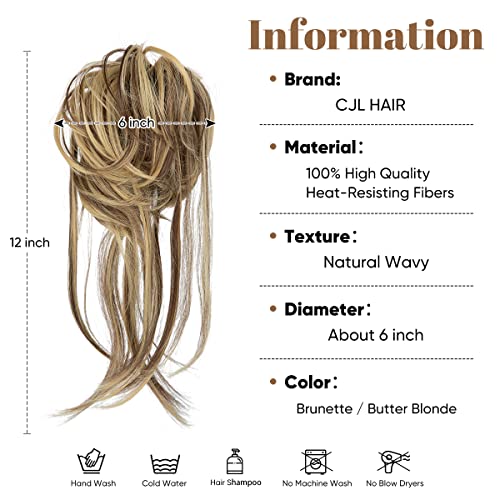 CJL HAIR Messy Bun Hair Piece Curly Hair Bun Extensions with Straight Tails Hair Scrunchies Ponytail Hairpieces for Women - Image 4