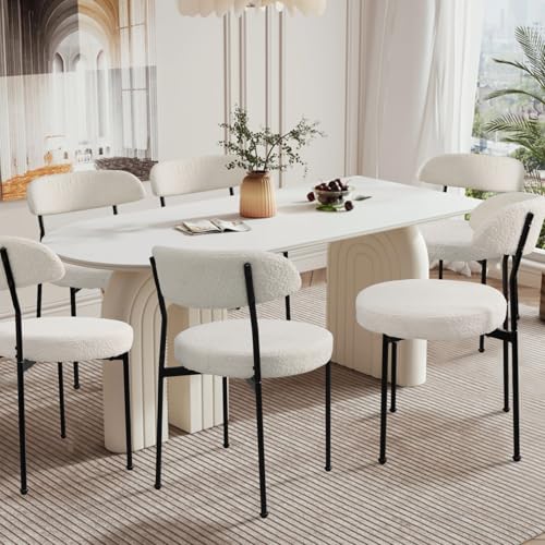 El Mejor Listado de Comedor 6 Sillas los más recomendados. 46 VICBARLEY Juego de Sillas de Comedor Boucle de 6, Sillas Tapizadas de Asiento Redondo con Patas Negras, Silla de Cocina Teddy para Comedor, Sala de Estar (Beige)