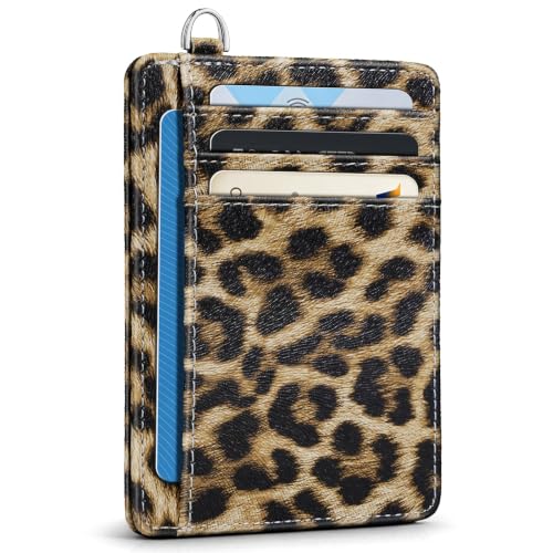 Image of Coco Rossi Leopard Wallet Women Slim Credit Card Holder with Keychain | Chic Wallets, RFID Blocking, ID Case, Paper Money Pocket, Cute Small, Womens Girls Gift, Cheetch Print