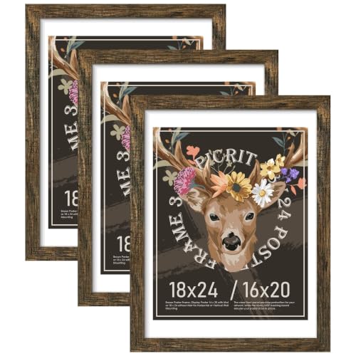 Image of Picrit 18x24 Rustic Brown Poster Frame, Picture Frame for Wall, 3 Pack