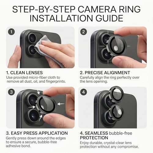 Image of amazon basics Camera Glass Lens Protector Ring for iPhone 17 Case Friendly with Edge to Edge Coverage and Easy Installation (Black)
