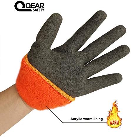 QEARSAFETY 1 Pair Thermal Work Glove, Cold Resistance Glove, Fleece Lining, Fully Latex Rubber Coated For Water Proof, Sandy Soft/Anti-Slip Palm For Grip,7/S