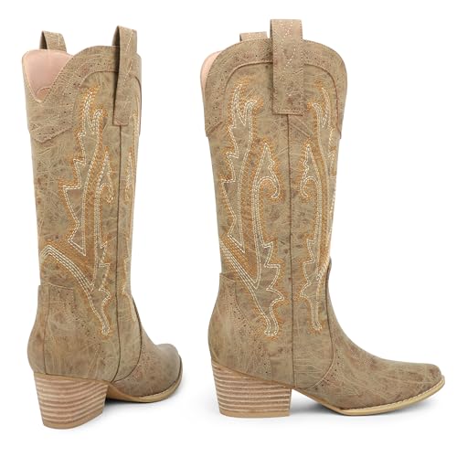 Image of MERUMOTE Cowboy Boots for Women Pointed Toe Embroidered Western Cowgirl Boots