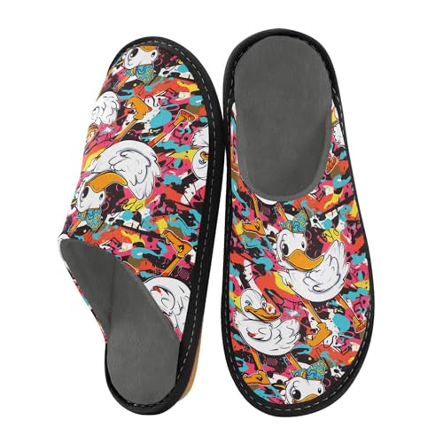 visesunny Women Men's Fuzzy Slippers Plush Warm Winter Colorful Cartoon Cute Duck Cozy House Slippers Comfy Indoor Shoes