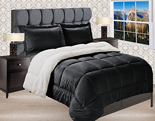 Elegant Comfort 掛け布団2点セット プレミアム品質 厚手 マイクロミンク シェルパ裏地 リバーシブル 人工羽毛 マイクロスエード ツイン ブラック（Amazon）