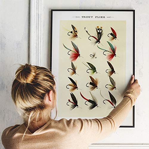 Trout Flies Fish Print, Vintage Fishing Poster Wall Art Decor, Gift For Dad, Man, Fisherman Cabin Poster Cabin Print | C49 11X14 #TOP4