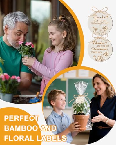 JUKOTA 4 Stücke Holzanhänger Danke dass du mir beim Wachsen geholfen hast - zum dekorieren von Blumentopf Geschenke für Erzieher Lehrer Abschiedsgeschenk Danke Geschenke