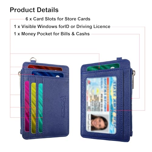 Credit Card Holder Wallet RFID Blocking Leather Small Wallet for Women Slim Minimalist Front Pocket Wristlet Wallets for Women （Navy Blue）2